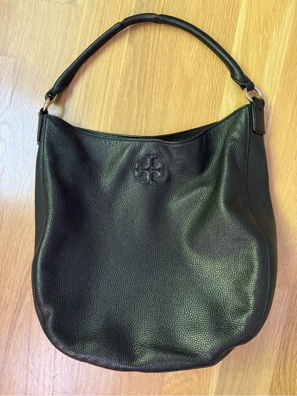 Tory Burch Black Pebbled Leather Thea Slouchy Hobo Bag